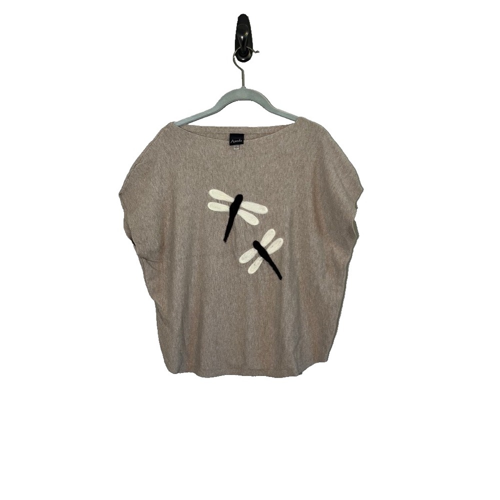 Dragonfly Neutral Knit Sweater L Preppy Classic Boho Indie Chic Festive 90s